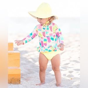 RuffleButts Long Sleeve Ruffle Hem Rash Guard Bikini
